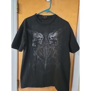 Miami Ink Mens Graphic T-Shirt Black Winged Skulls Tattoo Art Size L 2008 Y2K